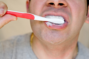 Image showing Brushing His Teeth