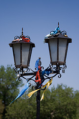 Image showing Locks and ribbons of a newly-married couple