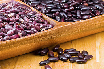 Image showing Kidney beans in wooden dish