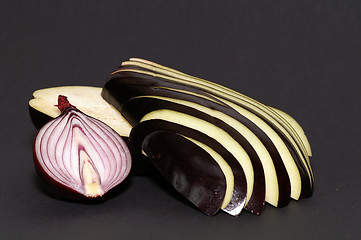 Image showing Onion and eggplant vegetable still life