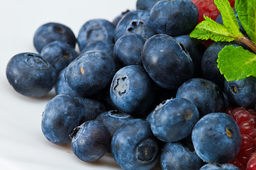 Image showing Blueberry and rasperry with mint leaves