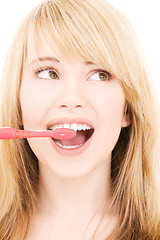 Image showing happy girl with toothbrush