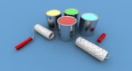 Image showing roll painters and color cans