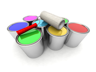 Image showing roll painter and color cans