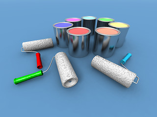 Image showing roll painters and color cans