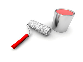 Image showing paint roller and red can