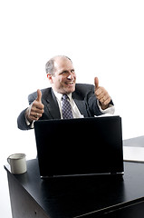 Image showing excited happy senior management at desk success