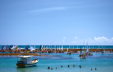 Image showing Rafts in a tropical beach in Brazil