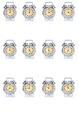 Image showing group of alarm clock with times 12 clock 