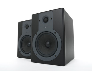 Image showing Pair of black loud speakers