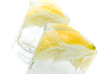 Image showing soda water and lemon slices