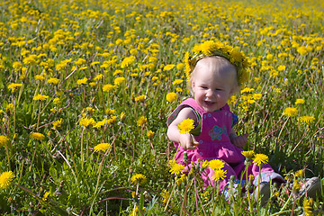 Image showing little girl with dandelion diadem