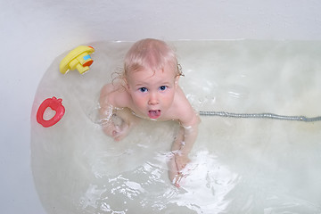 Image showing baby having a bath