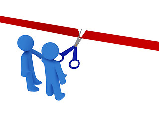 Image showing Scissors and red ribbon