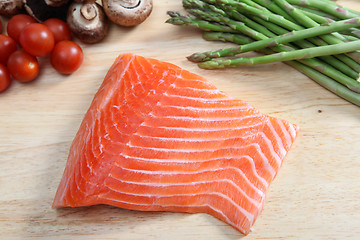 Image showing Raw salmon and vegetables