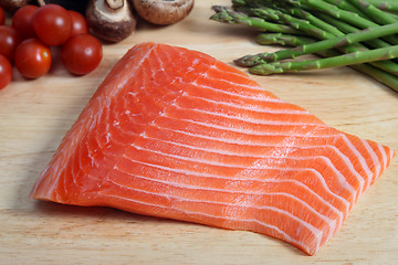 Image showing Raw salmon and vegetables