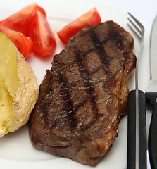 Image showing Broiled New York steak and veg