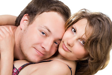 Image showing Portrait of the young beautiful couple. Isolated