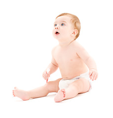 Image showing baby boy in diaper with toothbrush