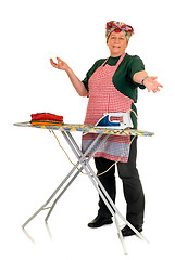 Image showing Housewife ironing