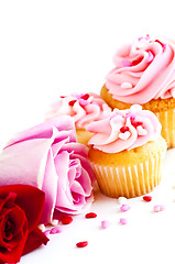 Image showing Cupcakes and flowers