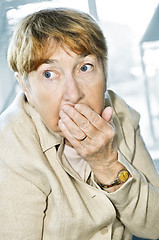 Image showing Scared elderly woman