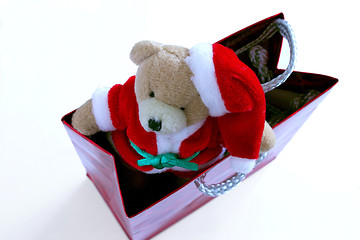 Image showing santa teddy in a bag