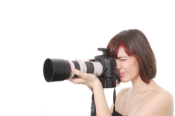 Image showing girl with digital slr camera