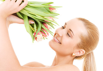 Image showing happy woman with flowers