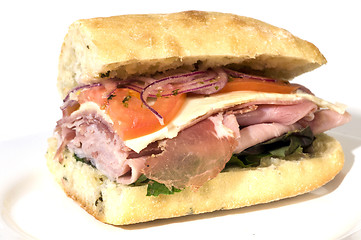 Image showing gourmet italina salami prosciutto sandwich