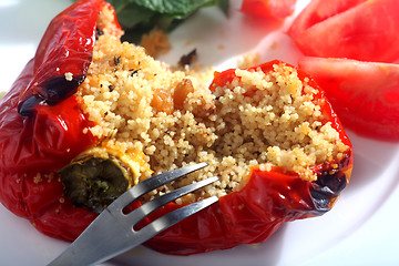 Image showing Cous-cous stuffed peppers close-up