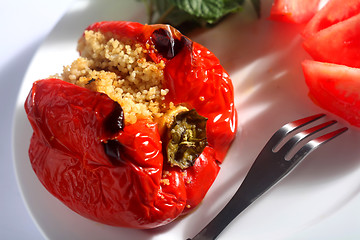 Image showing Cous-cous stuffed peppers on plate