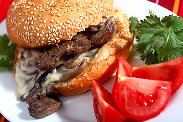 Image showing Cheese mushroom burger bun