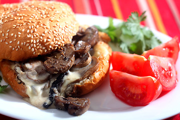 Image showing Cheese and mushroom burger