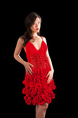 Image showing Asian woman in red crochet dress