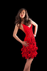 Image showing Asian woman in red crochet dress