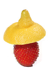 Image showing Strawberry with a lemon sombrero