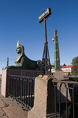 Image showing Egyptian bridge. Sphinx.