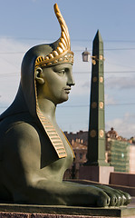 Image showing Egyptian bridge. Sphinx.