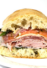 Image showing gourmet italina salami prosciutto sandwich