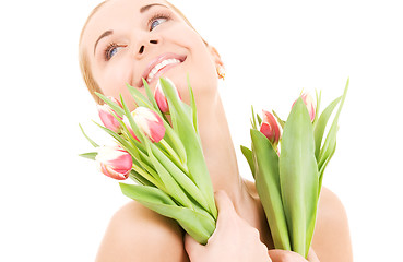 Image showing happy woman with flowers