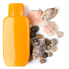 Image showing lotion and some pebble and shells