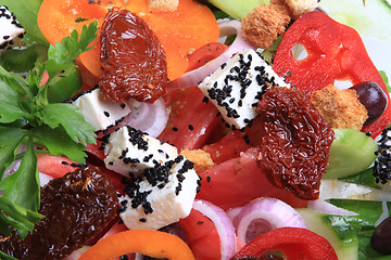 Image showing greek salad with tomato, cheese and olives