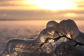 Image showing Sunset over frozen lake