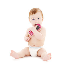 Image showing baby with cell phone