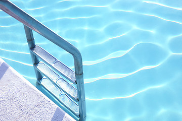 Image showing Fragment of pool with a ladder and transparent water