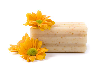 Image showing natural soap and flowers