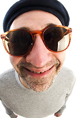 Image showing aging artist thinking distorted nose close up beret hat