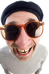 Image showing aging artist thinking distorted nose close up beret hat