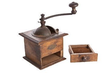 Image showing Old manual Coffee Grinder machine wooden made